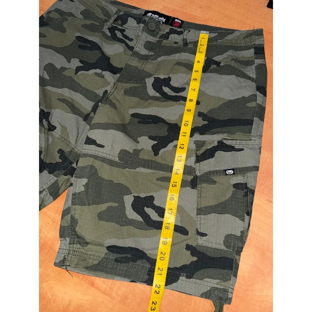 Ecko Unltd Mens Camo Cargo Shorts Size 38 Green Woodland Ripstop Utility Y2K